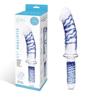 11 Realistic Double Ended Glass Dildo With Handle