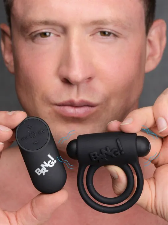 Bang! Vibrating Cock Ring & Bullet w/Remote Control - Black