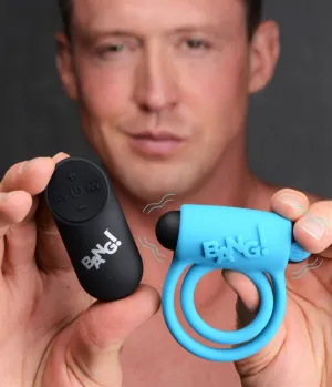 Bang! Vibrating Cock Ring & Bullet w/Remote Control - Blue