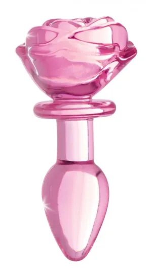 Booty Sparks Pink Rose Glass Anal Plug - Small