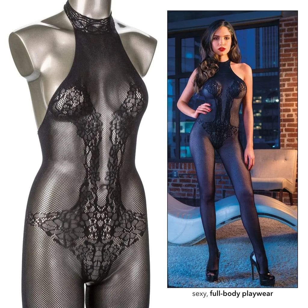 California Exotics - Scandal Halter Lace Body Suit Costume O/S (Black)