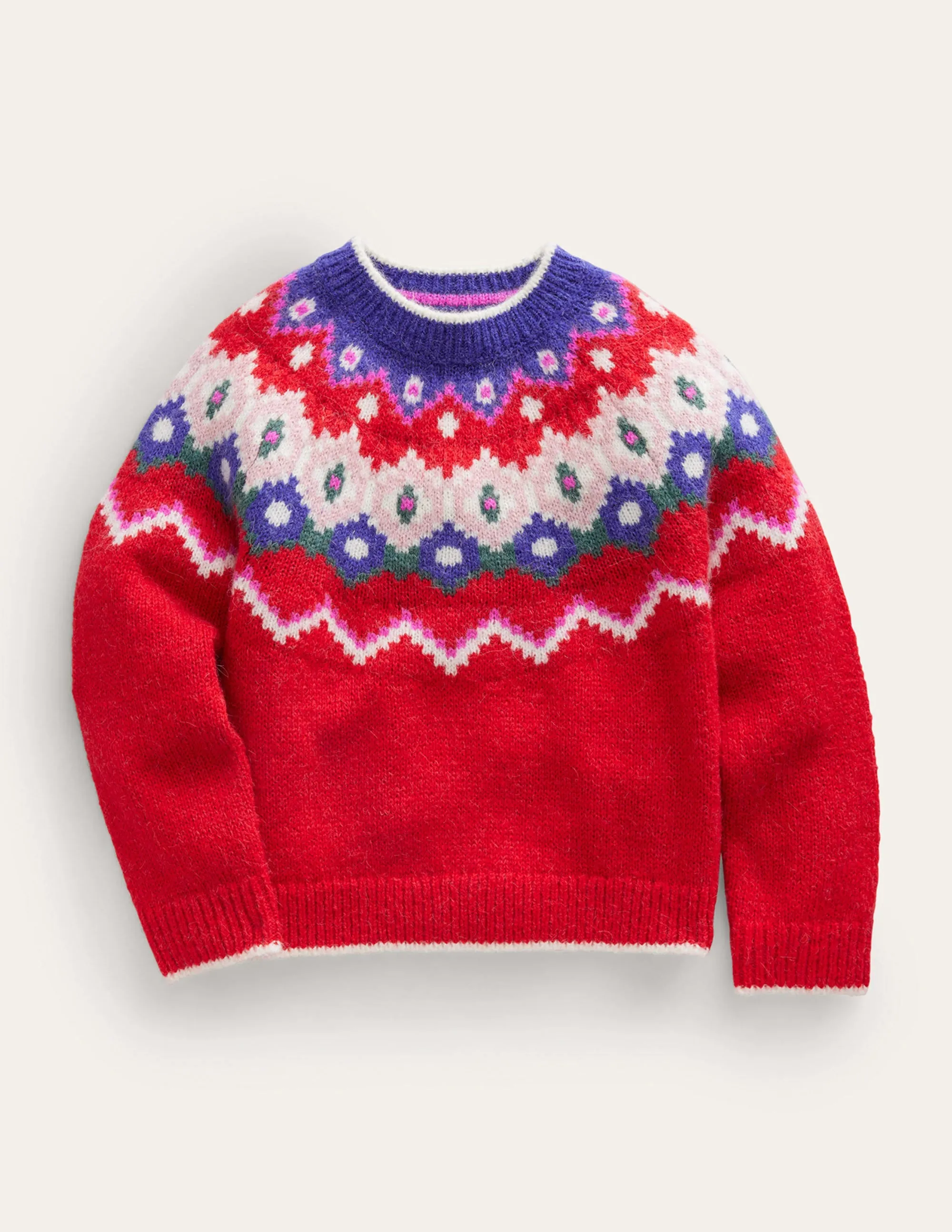 Cosy Fair Isle Sweater-Jam Red