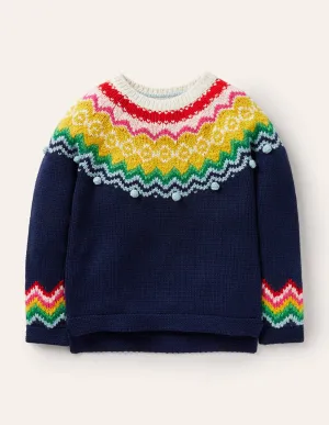 Cosy Fair Isle Sweater-Starboard Blue