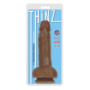 Curve Toys Thinz 7 in. Slim Dildo with Balls & Suction Cup Brown