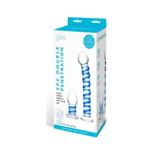 Glas 2-piece Double Penetration Glass Swirly Dildo & Butt Plug Set