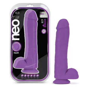Neo Elite 11 in. Silicone Dual Density Dildo with Balls Neon Purple