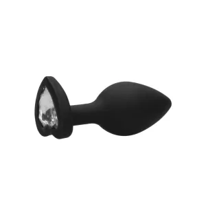 Ouch! Flexible Silicone Diamond Heart Butt Plug Black Regular