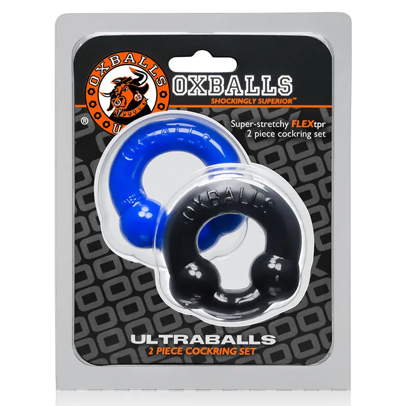 OxBalls Ultraballs. 2-Pack Cockring. Black & Police Blue