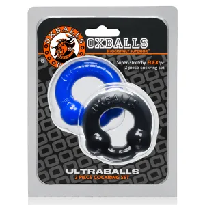 OxBalls Ultraballs. 2-Pack Cockring. Black & Police Blue