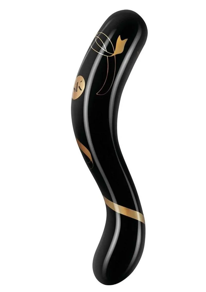 SECRET KISSES 7IN DOUBLE ENDED DILDO BLACK & GOLD
