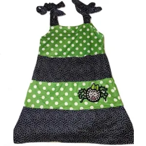Spider Black & Green Dots Tie Strap Dress