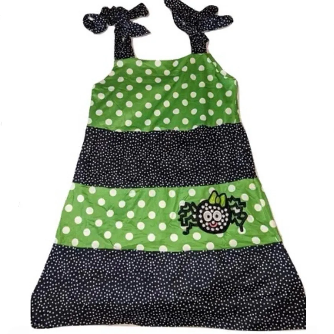 Spider Black & Green Dots Tie Strap Dress