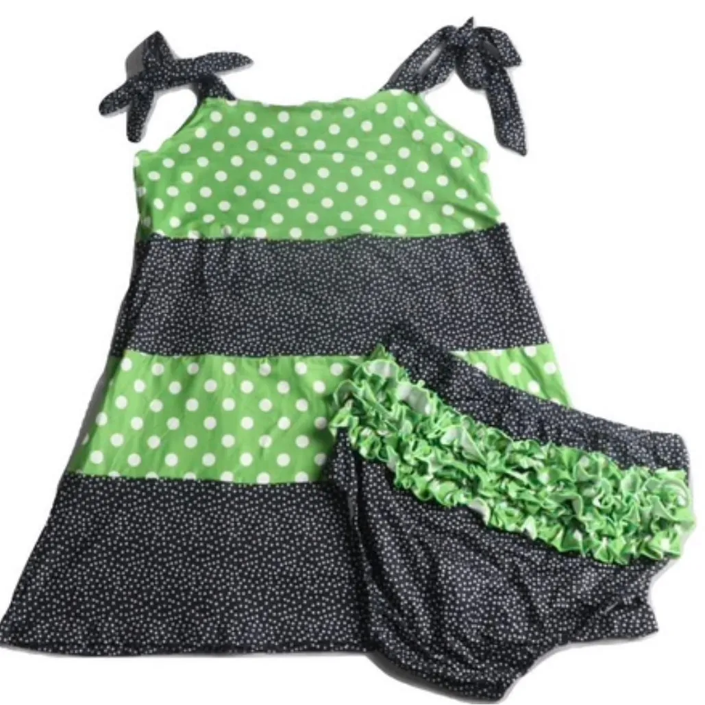 Spider Black & Green Dots Tie Strap Dress