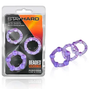 Stay Hard Beaded Cockrings 3-Piece Set Purple