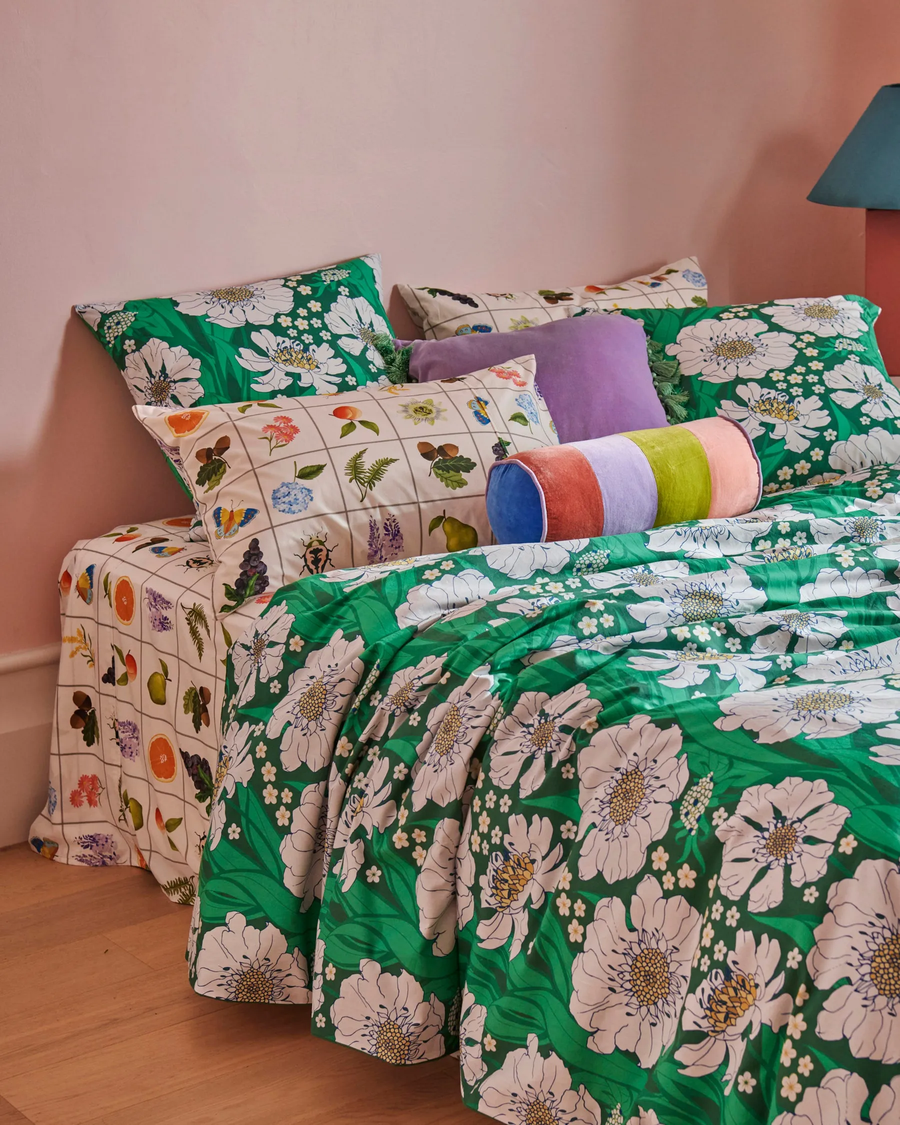 Tumbling Flowers Green Organic Cotton European Pillowcases