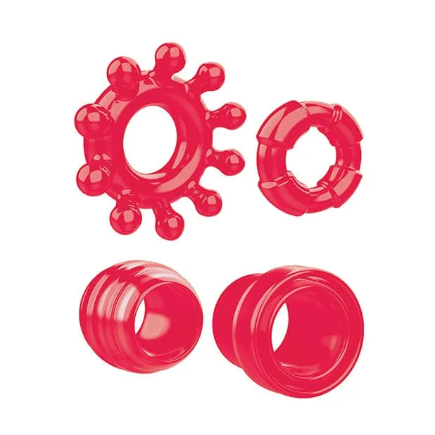 Zero Tolerance - Ring the Alarm Set of 4 Textured Cock Rings (Red)